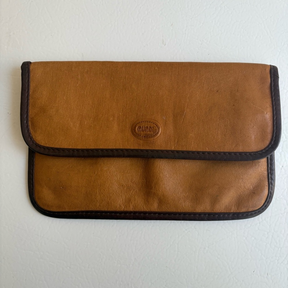 Mundi Clutch Wallet Nappa Cowhide Brazil Tan Brown Leather Womens Tan Stained